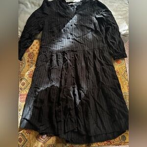 Loft textured ruffle button swing midi dress